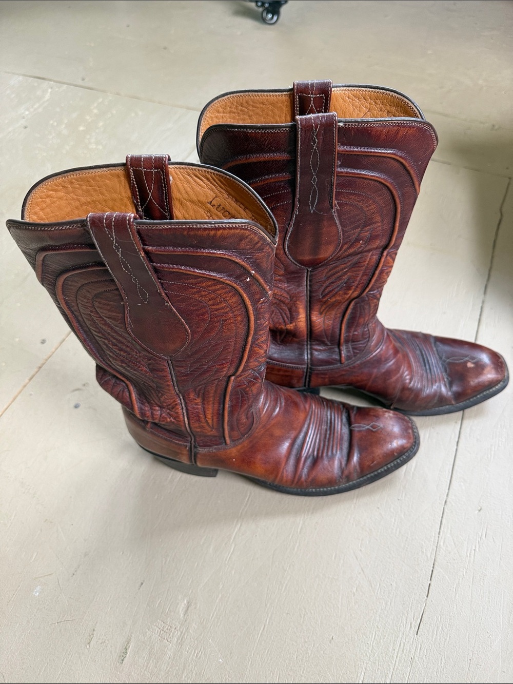 Lucchese Burgundy Brown Western Leather Boots